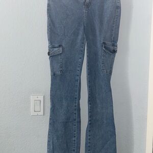 Women's Denim Flare Cargo Jeans